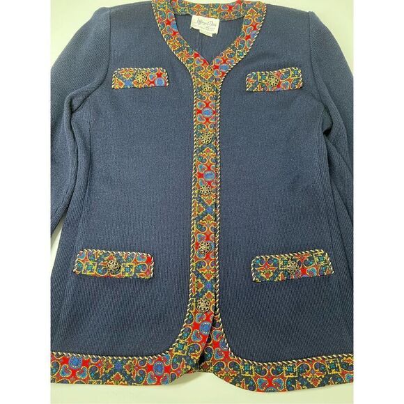 Vintage Jeffrey and Dara Set navy blue knit jacket with embroidery Skirt midi pl - Picture 11 of 16